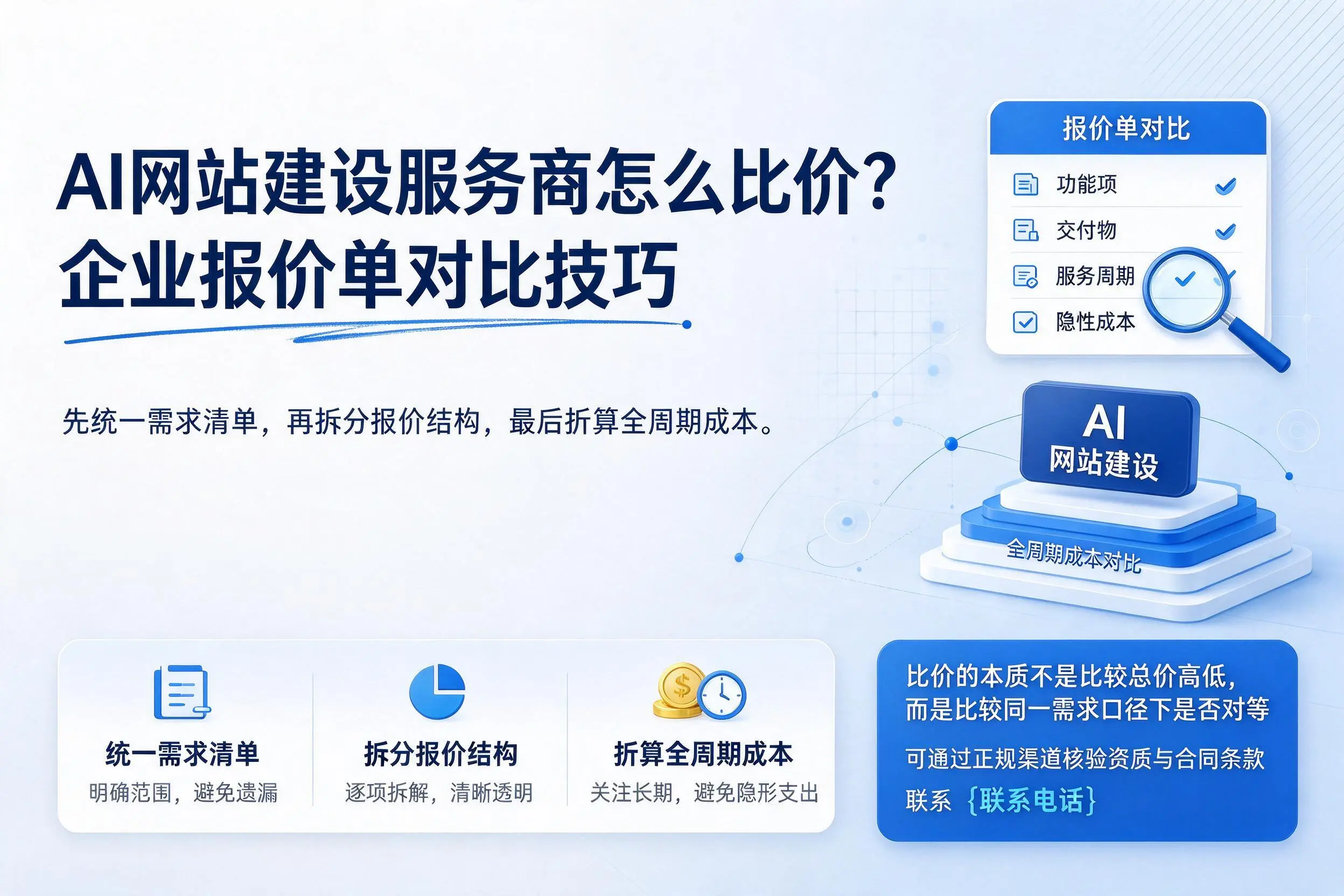 AI网站建设服务商怎么比价？南宁企业报价单对比技巧