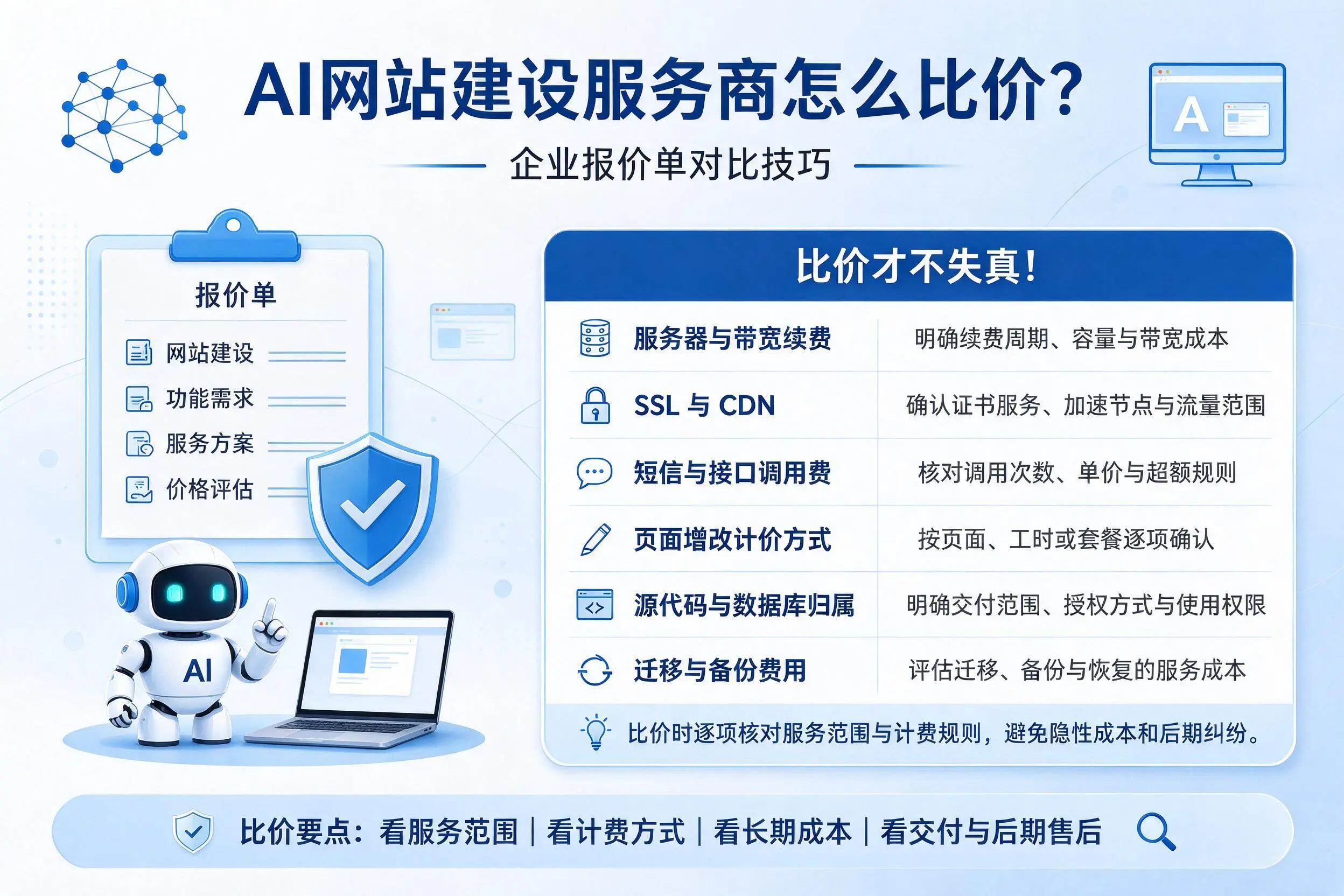 AI网站建设服务商怎么比价？南宁企业报价单对比技巧