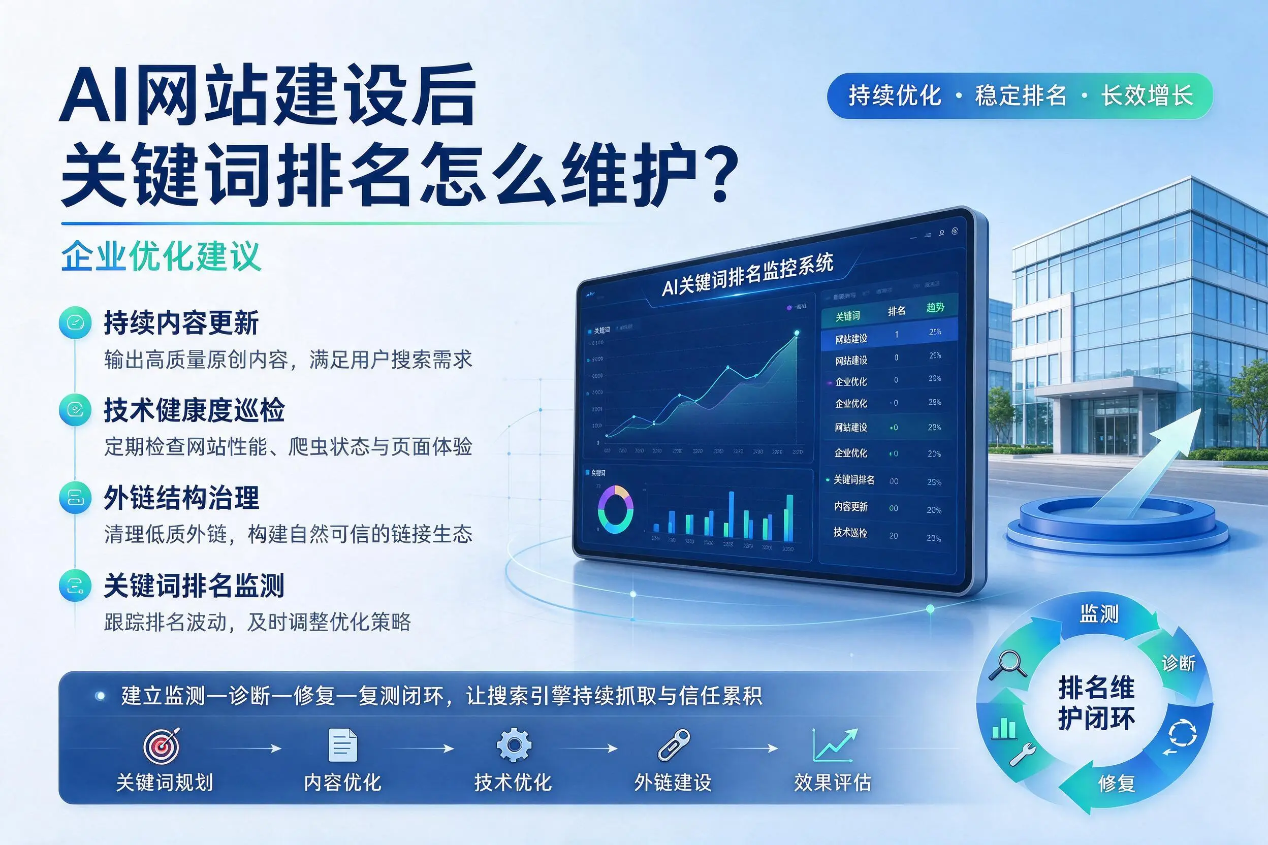 AI网站建设后关键词排名怎么维护？南宁企业优化建议