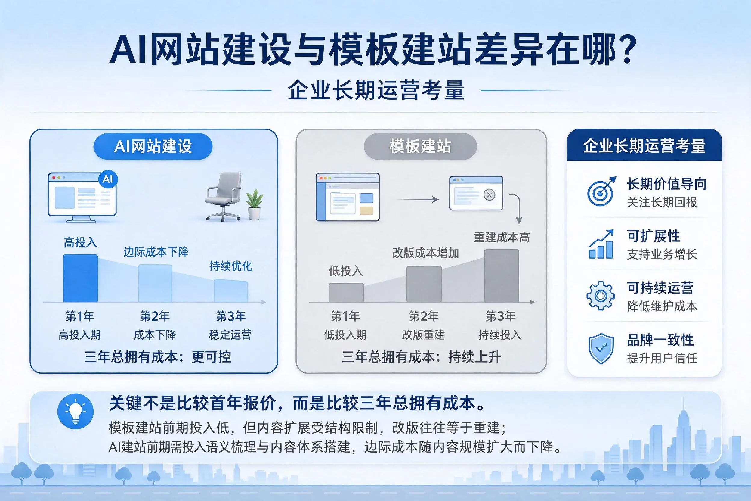 AI网站建设与模板建站差异在哪？南宁企业长期运营考量