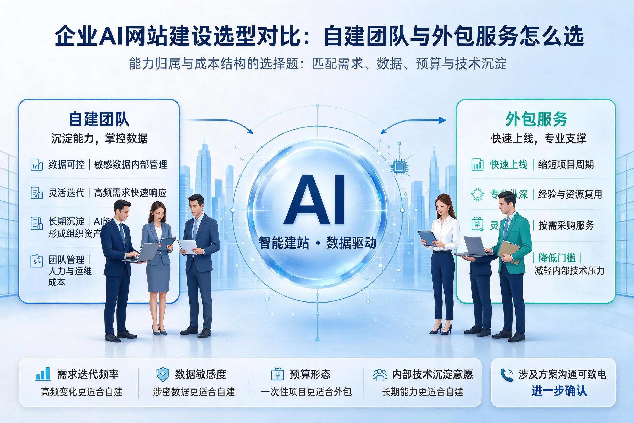南宁企业AI网站建设选型对比：自建团队与外包服务怎么选