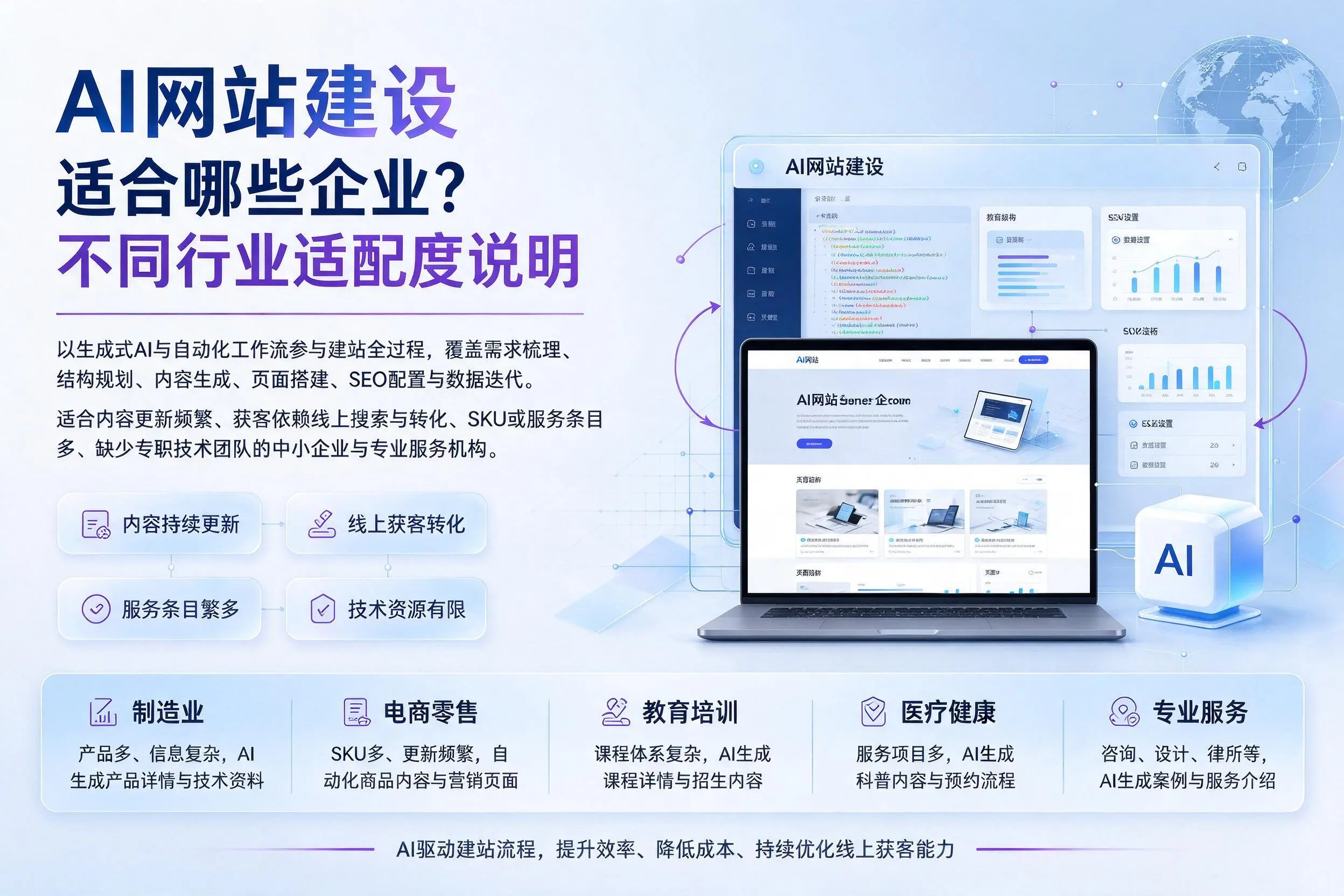 AI网站建设适合哪些企业？南宁不同行业适配度说明